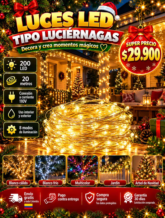 Luces LED Tipo Luciérnaga SOLAR — 200 LED + 20 Metros