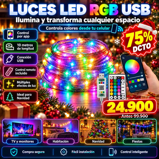 Luces LED RGB USB — 10 Metros + Control por App